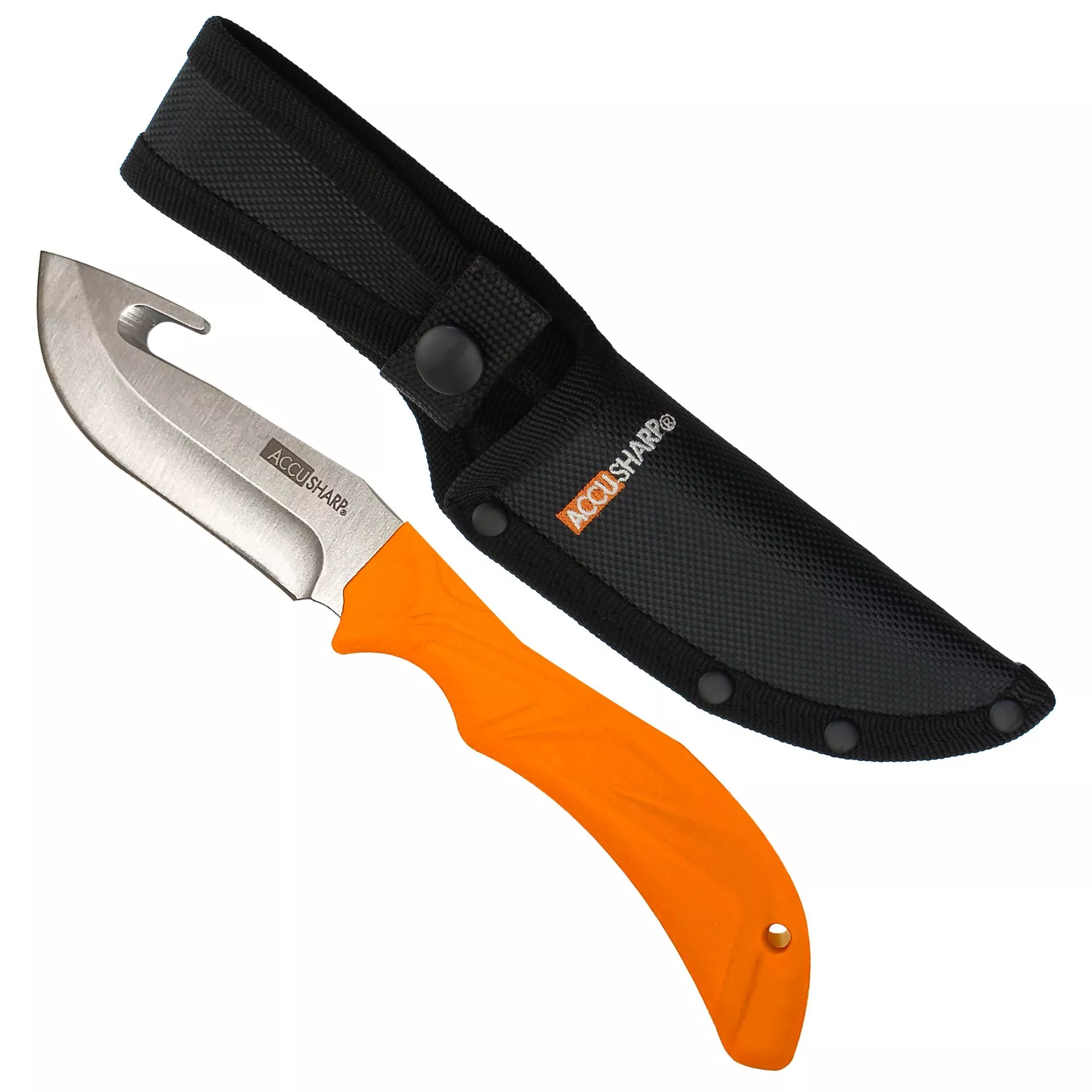 AccuSharp Gut-Hook Fixed Blade Knives Orange Handle w/Sheath
