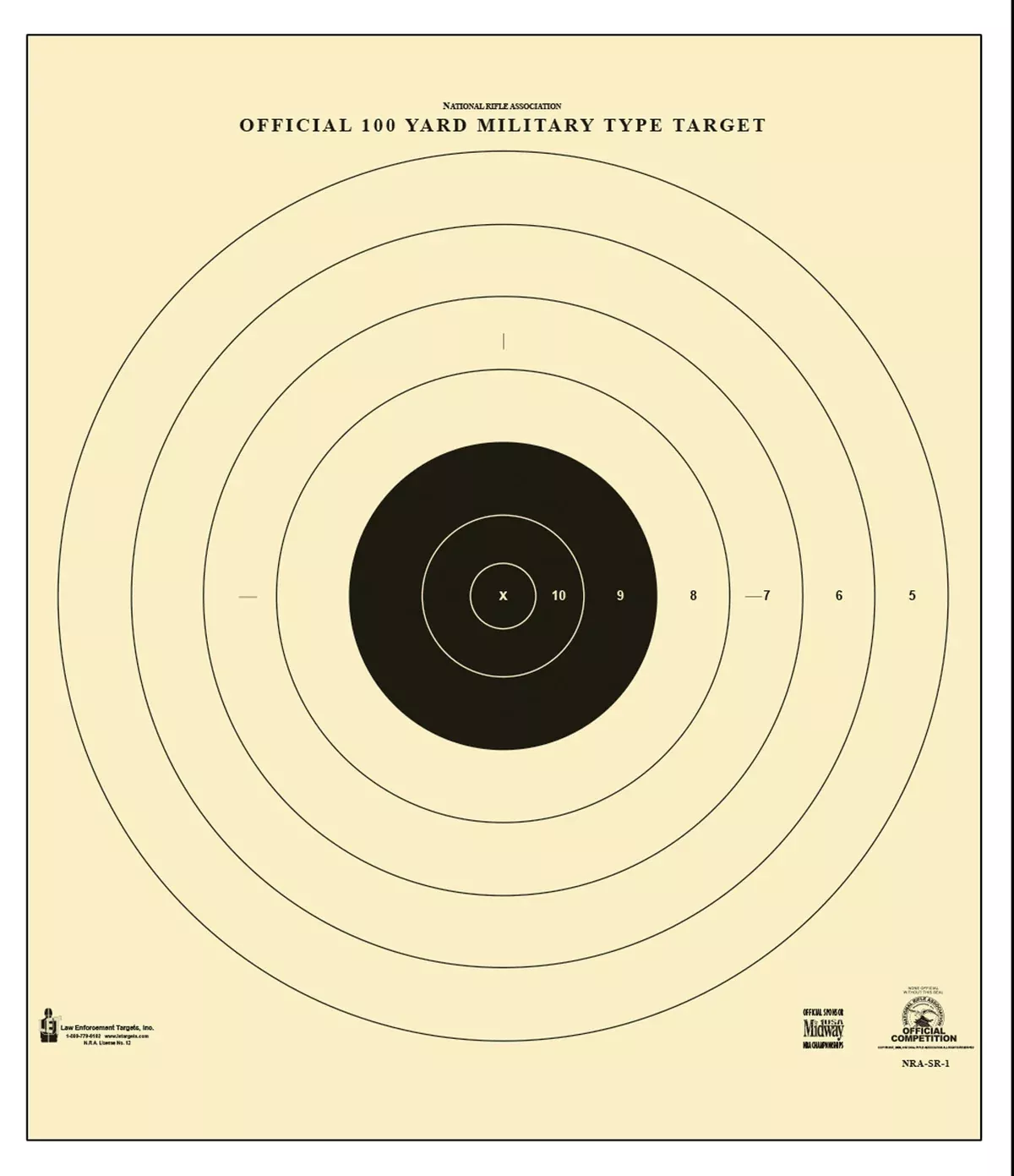 Action Target SR1100 Sighting Military Bullseye Tagboard Hanging 100 yds 21" x 21" Black/White 100 Per Box