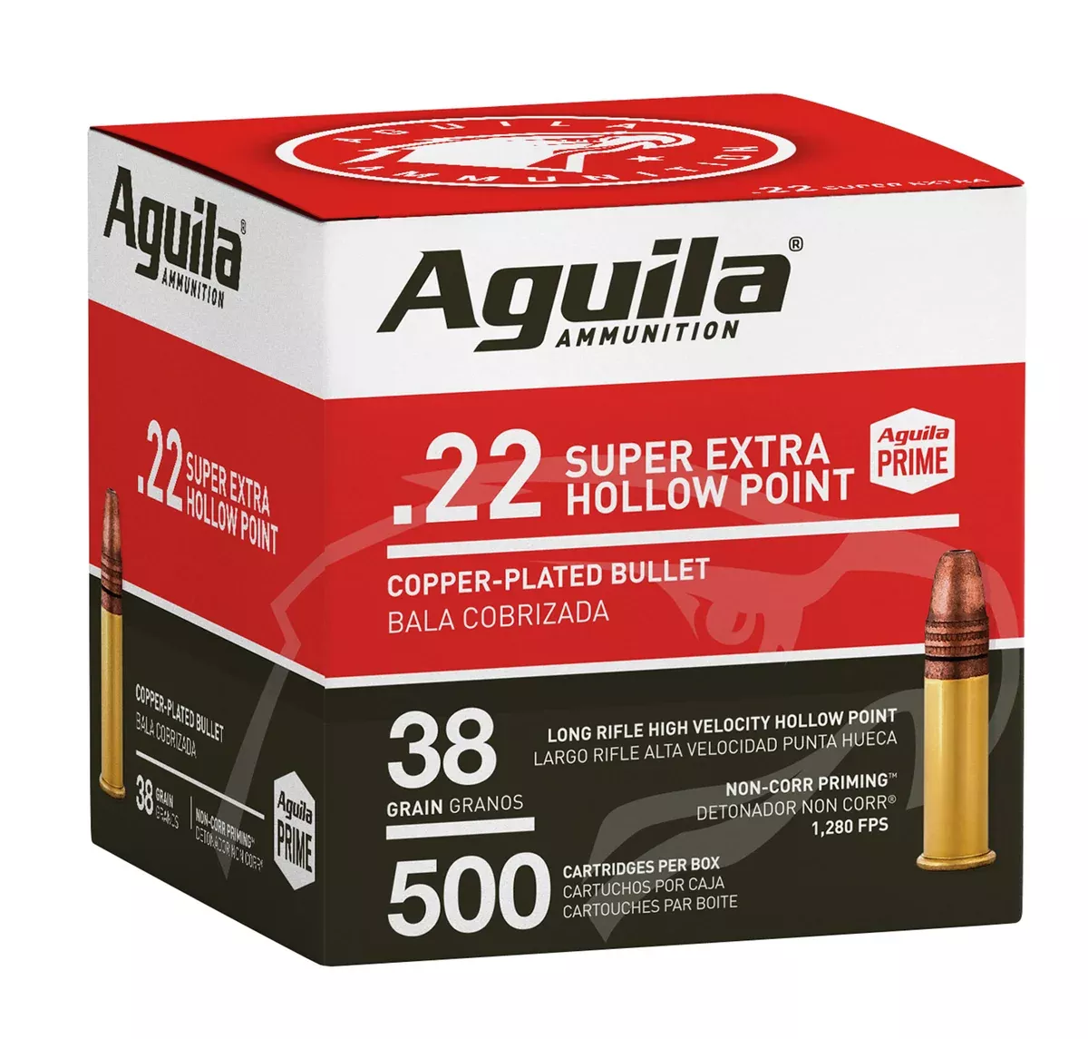 Aguila 1B221118 Super Extra High Velocity 22LR 38gr Copper Plated Hollow Point 500 Per Box/4 Case