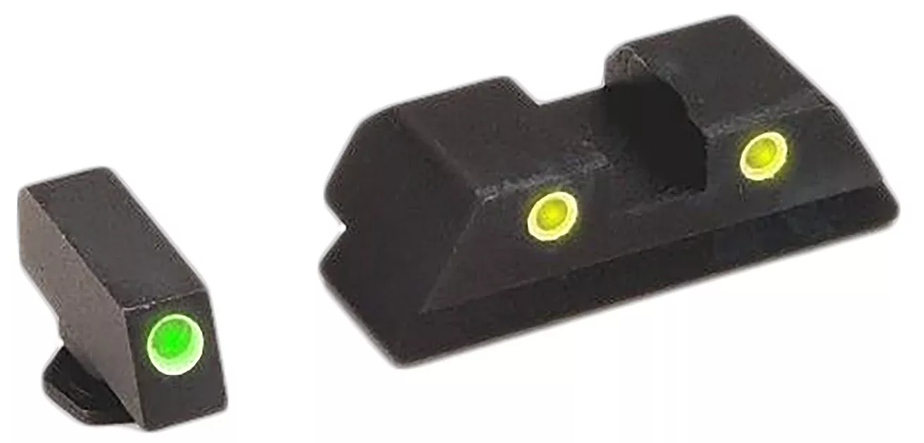 AmeriGlo GL121 Classic Tritium Sight Set for GlockGreen Tritium White Outline Front Sight-Yellow Tritium White Outline Rear Sight