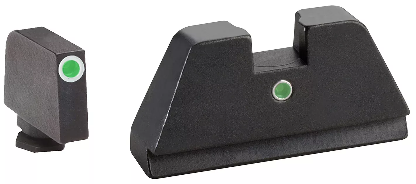 AmeriGlo GL191 Optic Compatible Sight Set for GlockXL Tall Green Tritium White Outline Front Sight-Green TritiumRear Sight