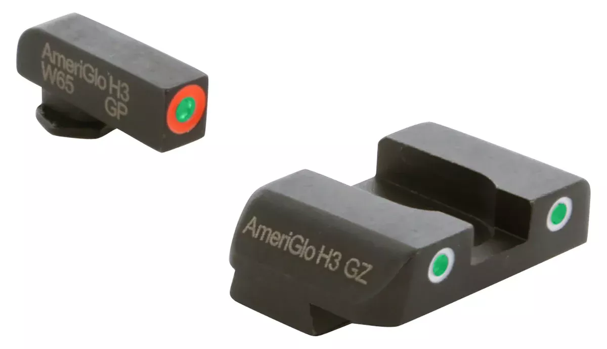 AmeriGlo GL241 Custom Classic Sight Set for GlockGreen Tritium Orange Outline Front Sight-Green Tritium White Outline Rear Sight