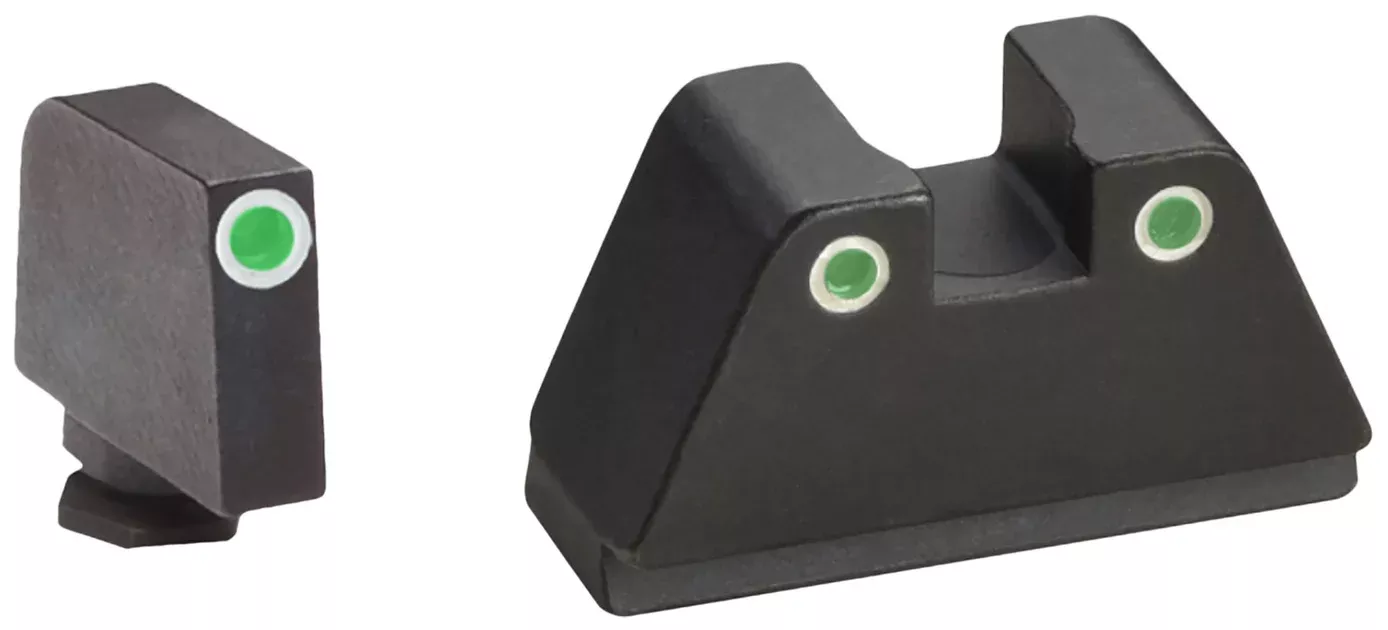 AmeriGlo GL329 Optic Compatible Sight Set for GlockXL Tall Green Tritium White Outline Front Sight-Green Tritium White Outline Rear Sight