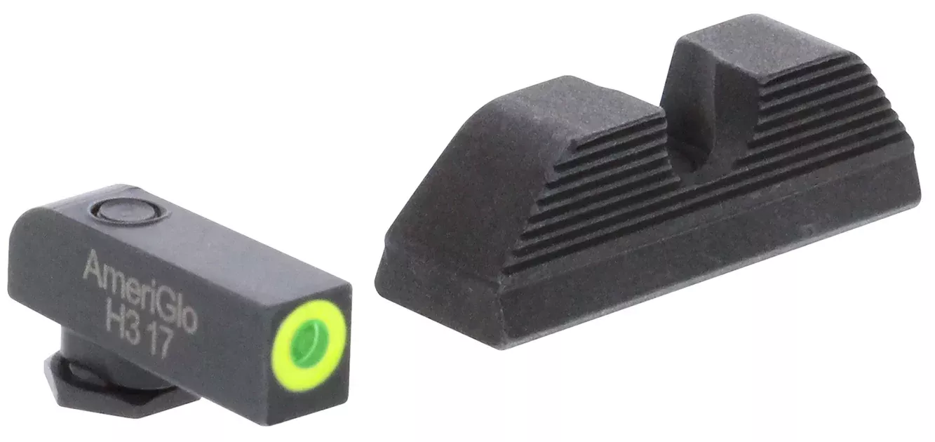 AmeriGlo GL354 Protector Sight Set for GlockGreen Tritium LumiGreen Outline Front Sight-Black Serrated Rear Sight