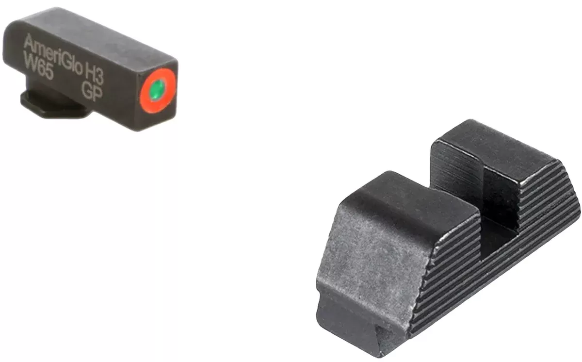AmeriGlo GL433 Protector Sight Set for GlockGreen Tritium Orange Outline Front Sight-Black Serrated Rear Sight