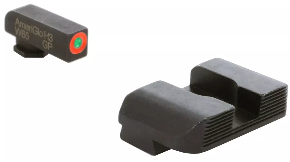 AmeriGlo GL434 Protector Sight Set for GlockGreen Tritium Orange Outline Front Sight-Black Serrated Rear Sight