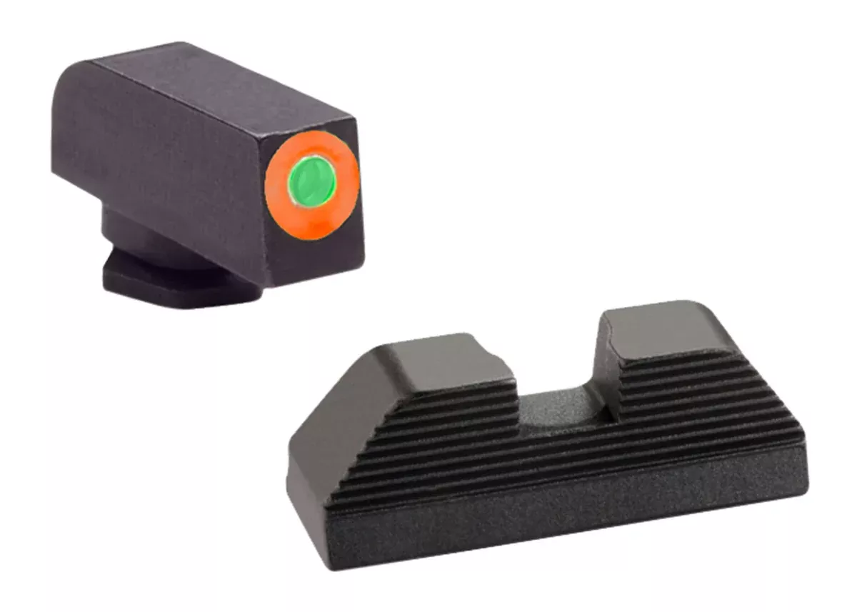 AmeriGlo GL436 Protector Sight Set for GlockGreen Tritium Orange Outline Front Sight-Black Serrated Rear Sight