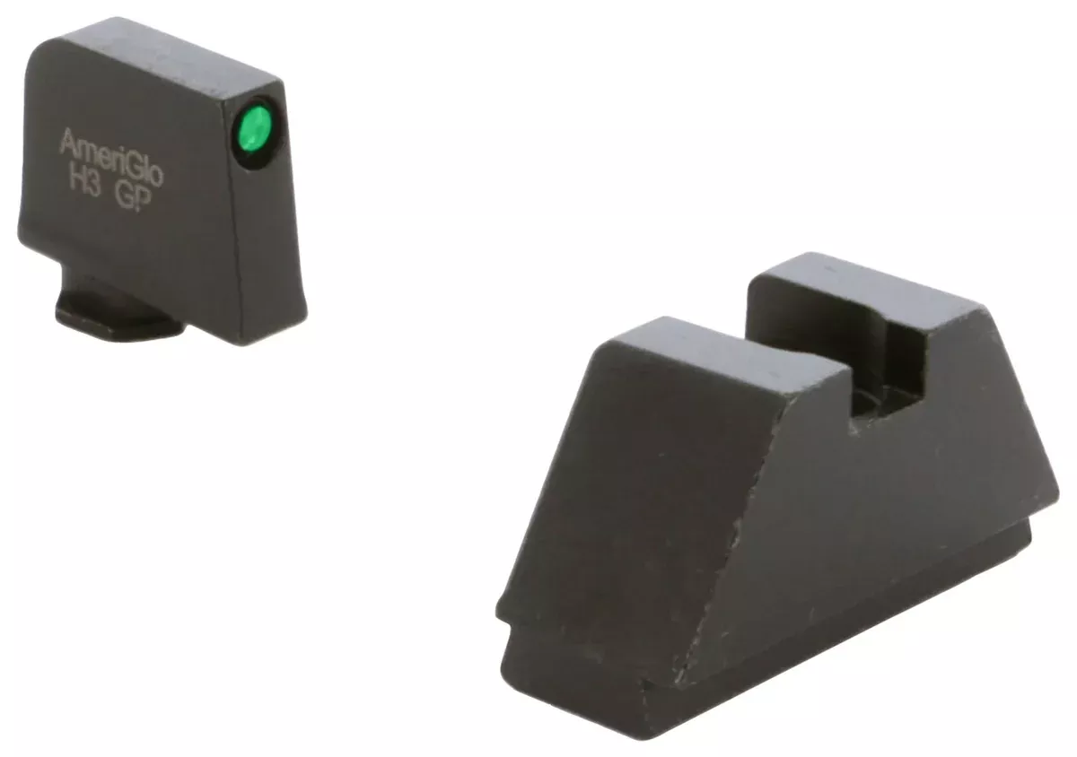 AmeriGlo GL810 Optic Compatible Sight Set for Glock2XL Tall Green Tritium Black Outline Front Sight-Black Rear Sight