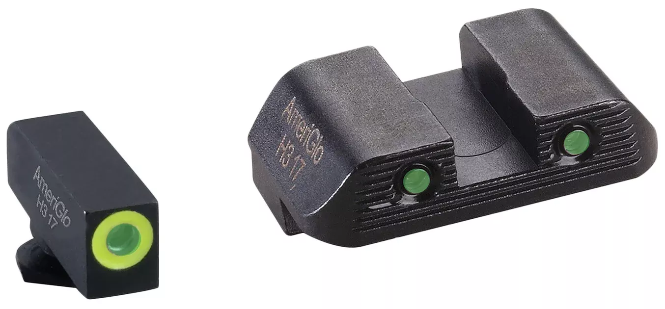 AmeriGlo GL822 Trooper Sight Set for GlockGreen Tritium LumiGreen Outline Front Sight-Green Tritium Black Outline Rear Sight