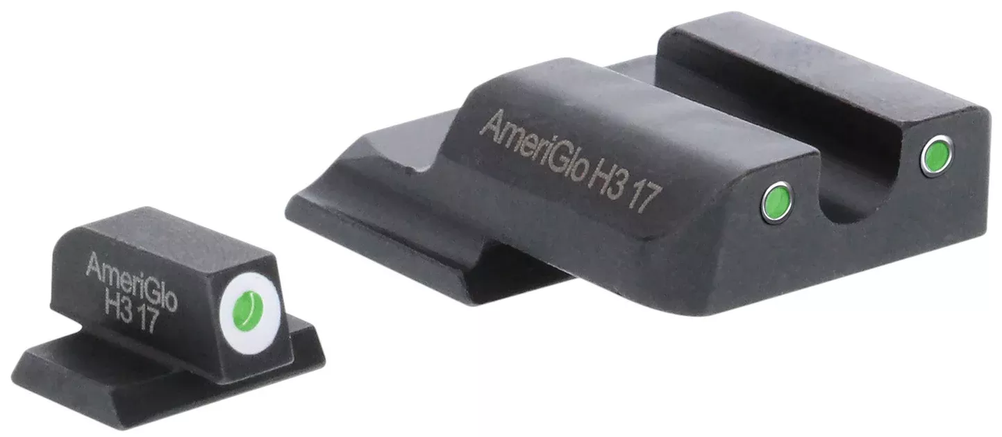 AmeriGlo SW145 Classic Tritium Set for Smith & Wesson M&P ShieldGreen Tritium White Outline Front Sight-Green Tritium White Outline Rear Sight