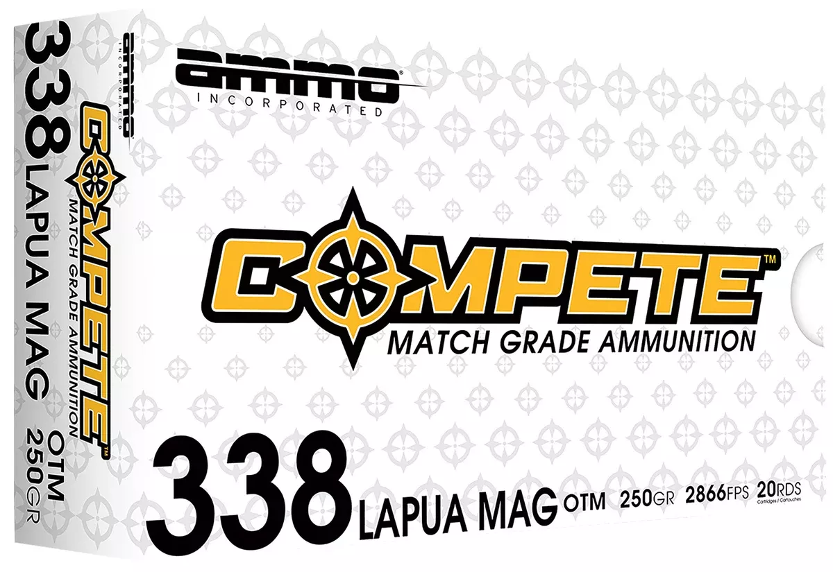 Ammo Inc 338LM250BTHPA20 Compete338LapuaMag 250gr Open Tip Match 20 Per Box/10 Case