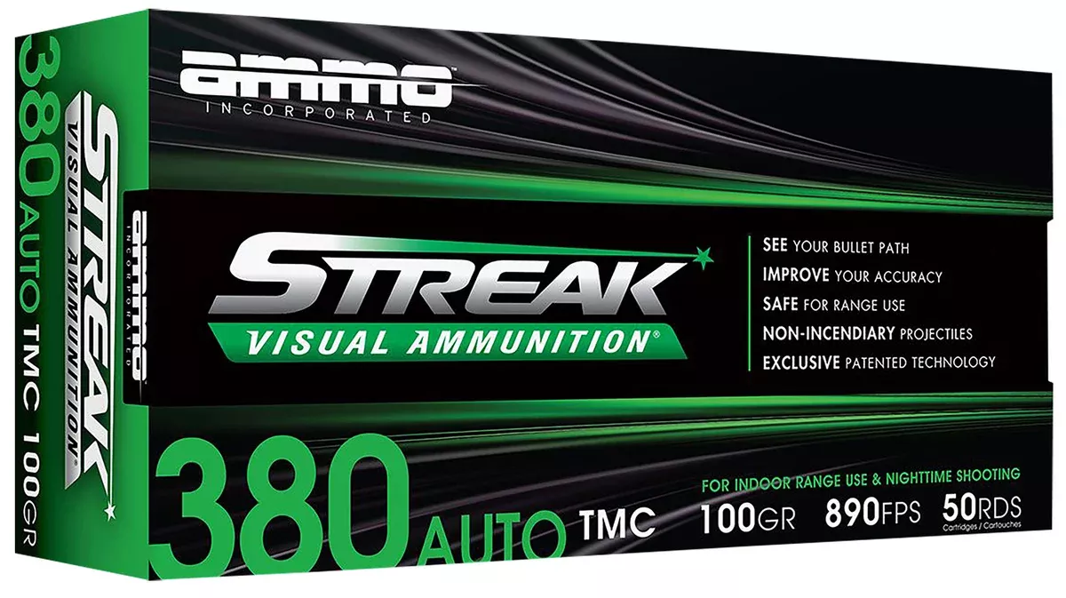 Ammo Inc 380100TMCSTRKGRN50 Streak Visual (GREEN)380ACP 100gr Total Metal Case 50 Per Box/20 Case