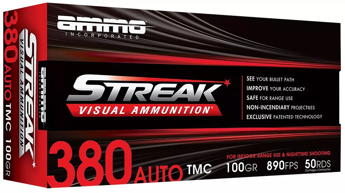 Ammo Inc 380100TMCSTRKRED50 Streak Visual (RED)380ACP 100gr Total Metal Case 50 Per Box/20 Case