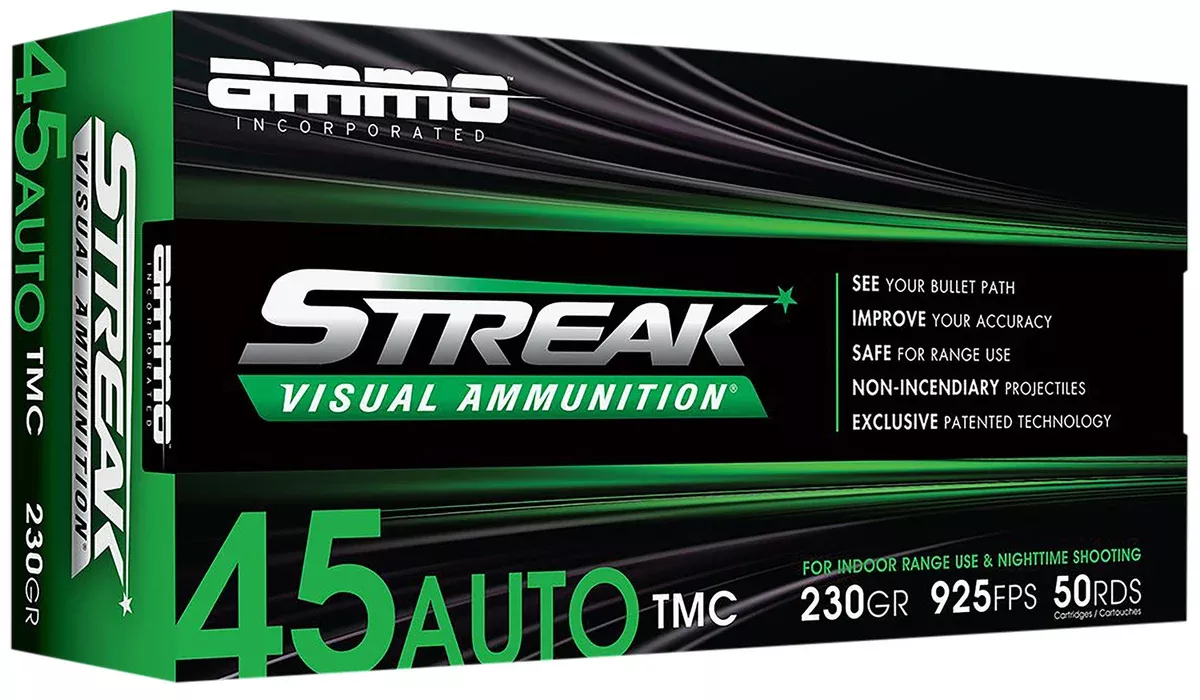 Ammo Inc 45230TMCSTRKGRN50 Streak Visual (GREEN)45ACP 230gr Total Metal Case 50 Per Box/20 Case