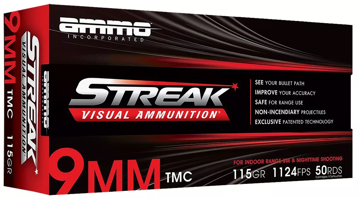 Ammo Inc 9115TMCSTRKRED50 Streak Visual (RED)9mm Luger 115gr Total Metal Case 50 Per Box/20 Case