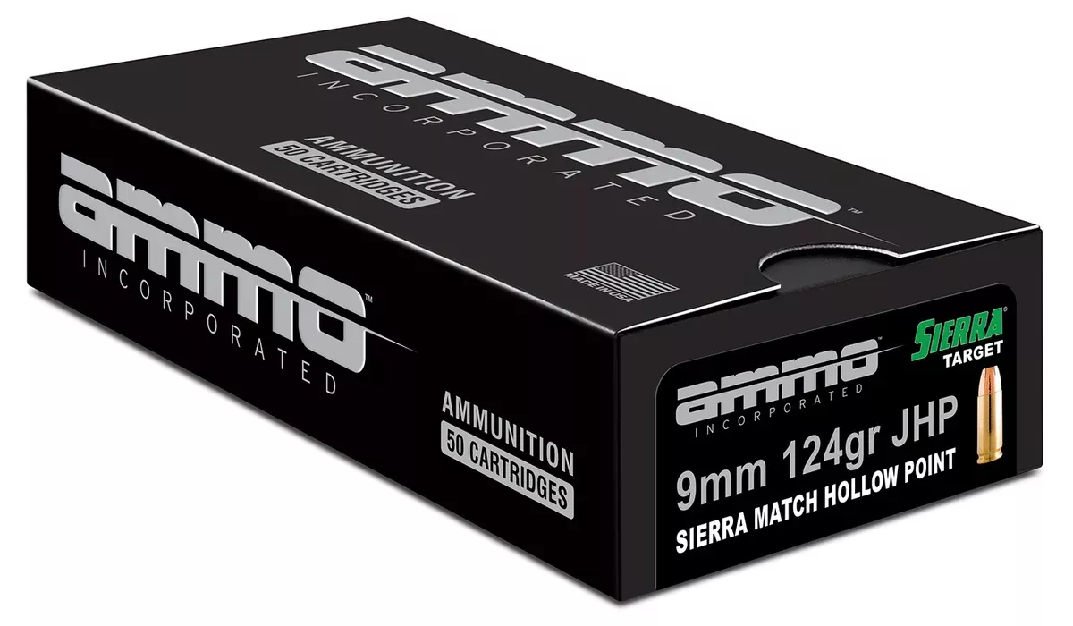 Ammo Inc 9124JHPSRR50 Signature9mm Luger 124 gr Sierra Match Jacket Hollow Point (SMJHP) 50 Per Box/20 Cs