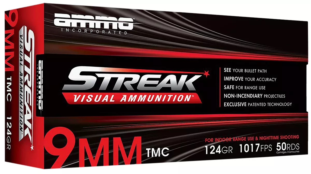 Ammo Inc 9124TMCSTRKRED50 Streak Visual (RED)9mm Luger 124gr Total Metal Case 50 Per Box/20 Case
