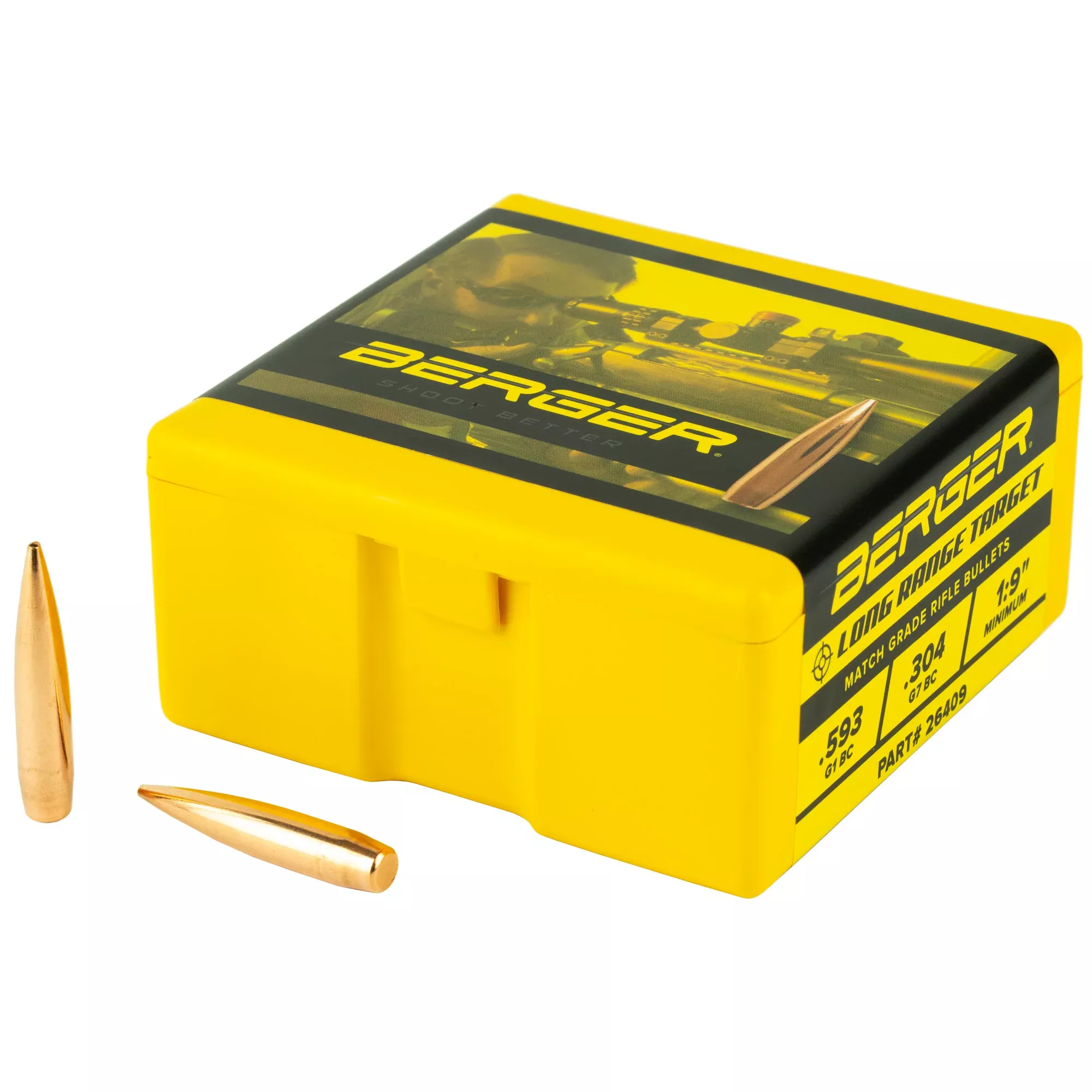 Berger .264 140 Grain Target Boat Tail Long Range Bullets – 100 Count
