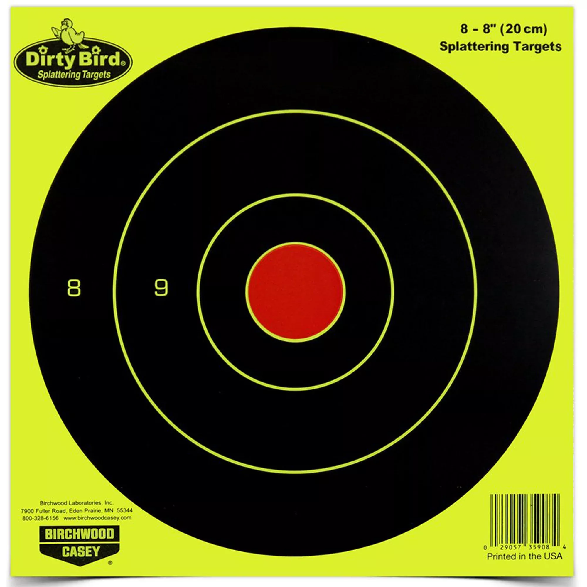 Birchwood Casey Dirty Bird Yellow Round Target 8" – Reactive Paper Target for Pistol and Rifle (8 Pack)