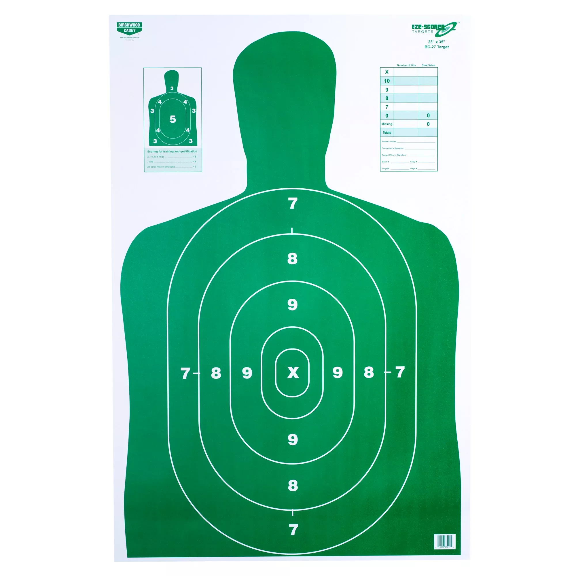 Birchwood Casey Eze-Scorer BC-27 Paper Target – 23" x 35" Green Silhouette (100-Pack)