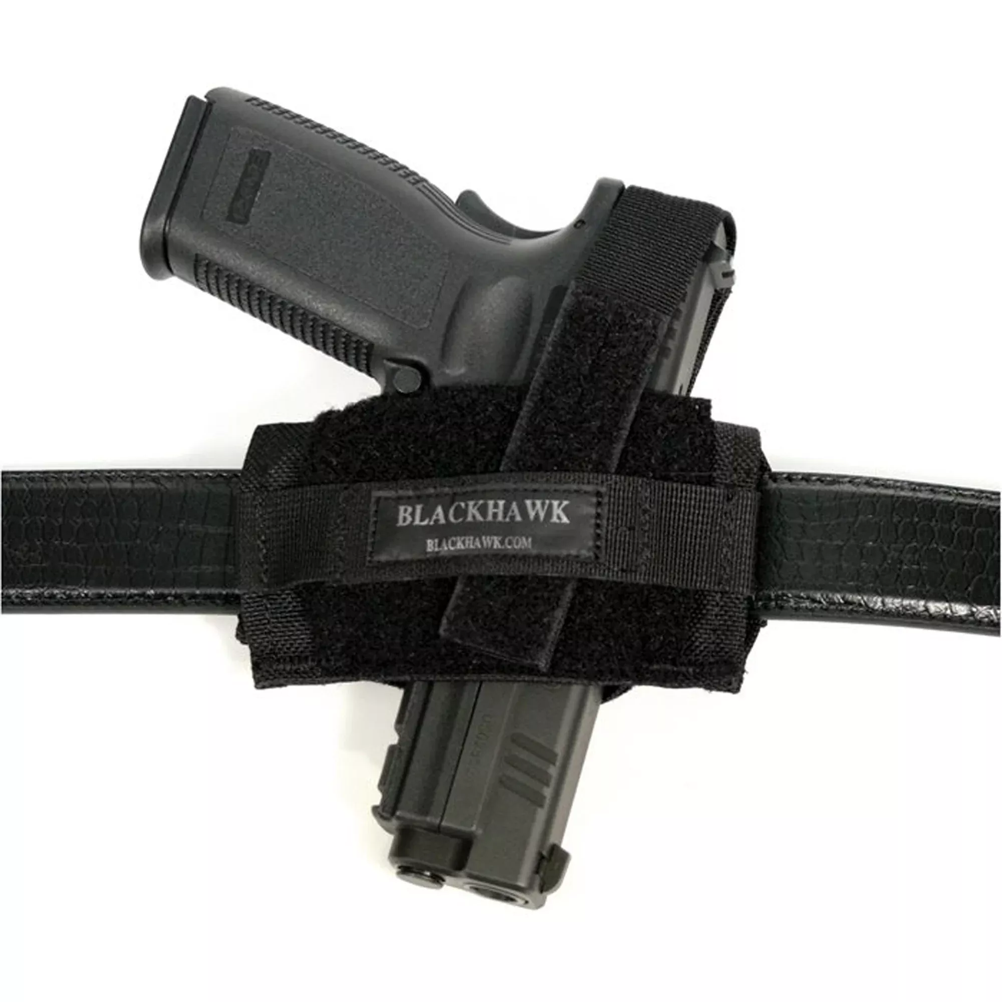 BLACKHAWK 40FB02BK Ambidextrous Flat Belt Holster for Pistols and Revolvers – Black Nylon