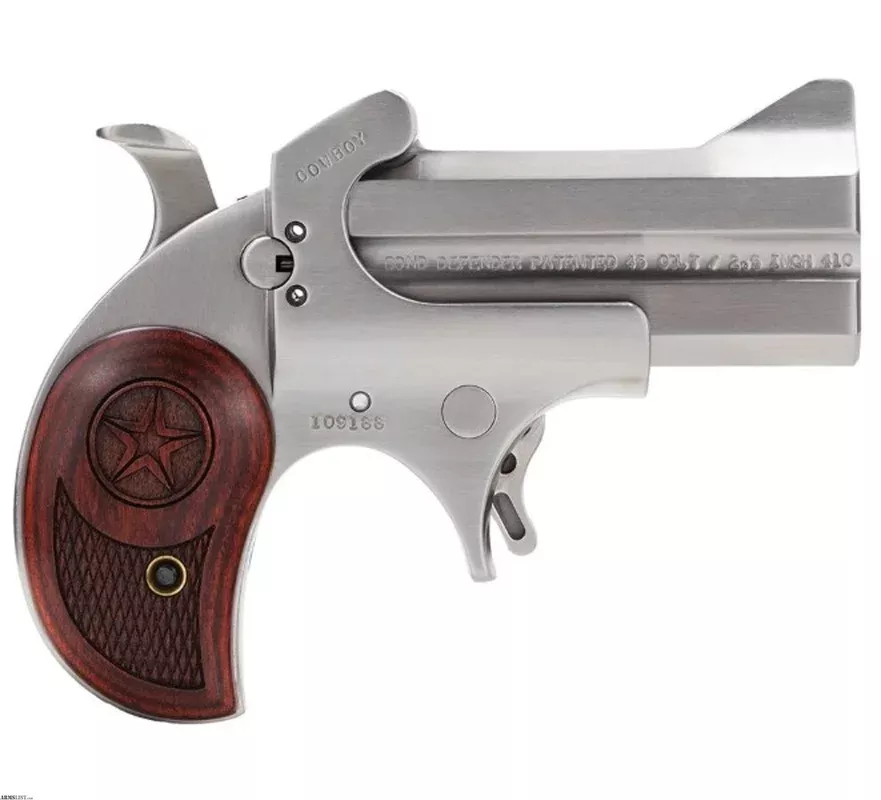 Bond Arms Cowboy Defender .45 LC / .410 GA 3 Inch SS Rosewood BACD from ELK CO AMMO&ARMS INC near Saint Marys, Pennsylvania, USA