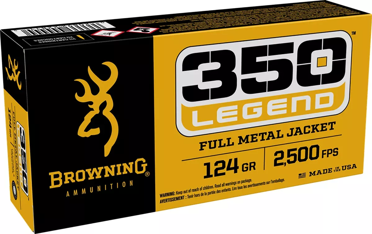 Browning Ammo B192803501 Target350 Legend 124 gr 2500 fps Full Metal Jacket (FMJ) 20 Bx/10 Cs
