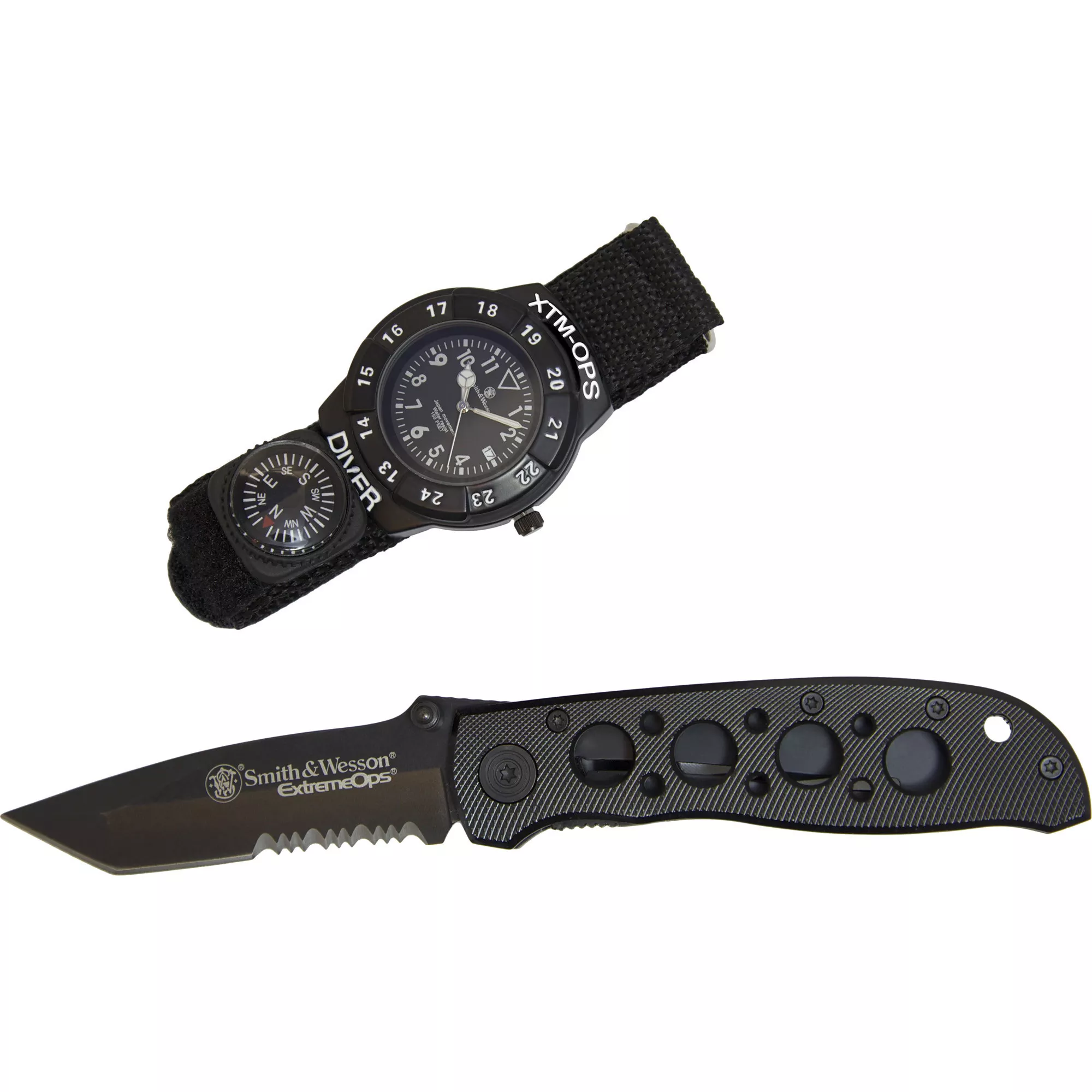 Caliber Gourmet S&W Extreme Ops Combo: Knife/Watch Black