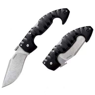 Cold Steel 21ST Spartan Folding Knife 4.50" AUS10A Clip Point Plain Edge Blade, Black Griv-Ex™ Handle