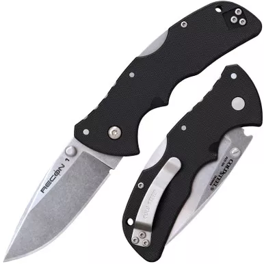 Cold Steel 27BAS Mini Recon 1 3.00" AUS10A Spear Point Plain Edge Blade, Black GRN Handle
