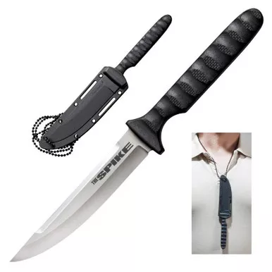 Cold Steel 53NHS Tokyo Spike Neck Knife 4.00" 4116SS Straight Back Plain Edge Blade, Black Griv-Ex™ Handle