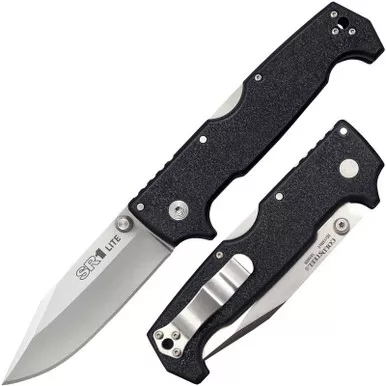 Cold Steel SR1 Lite Folding Knife 4.00" 8Cr14MoV Clip Point Plain Edge Blade, Black Griv-Ex™ Handle