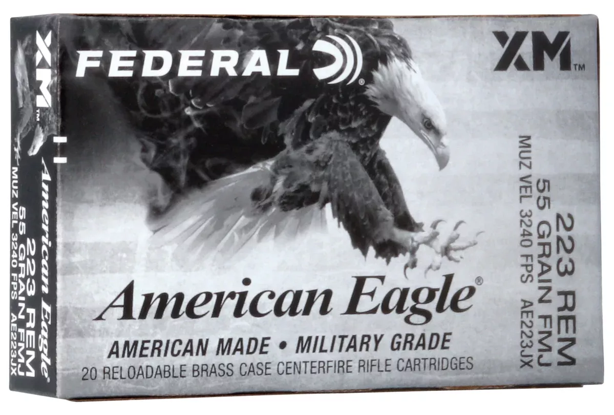 Federal AE223JX American Eagle223 Rem 55 gr 3240 fps Full Metal Jacket Boat-Tail (FMJBT) 20 Bx/25 Cs