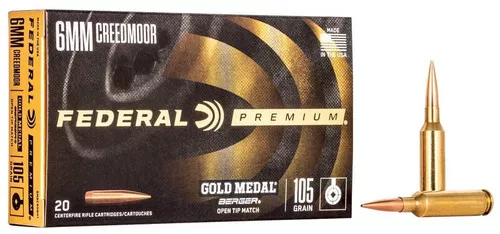 Federal Gold Medal Berger 6mm Creedmoor 105gr Open Tip Match - 20 Rd Box