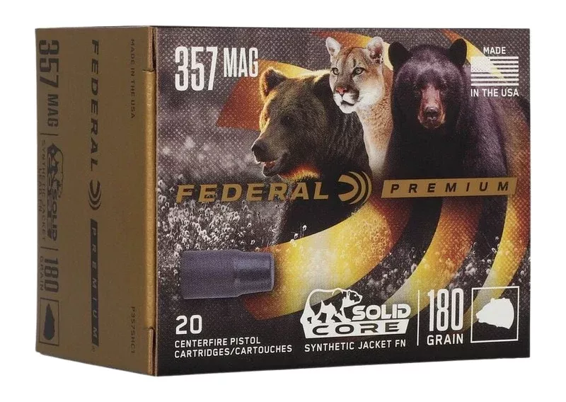 Federal P357SHC1 Premium357Mag 180gr Solid Core Synthetic Flat Nose 20 Per Box/10 Case