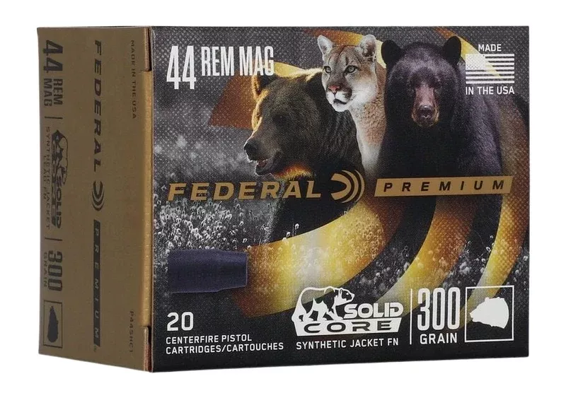 Federal P44SHC1 Premium44RemMag 300gr Solid Core Synthetic Flat Nose 20 Per Box/10 Case