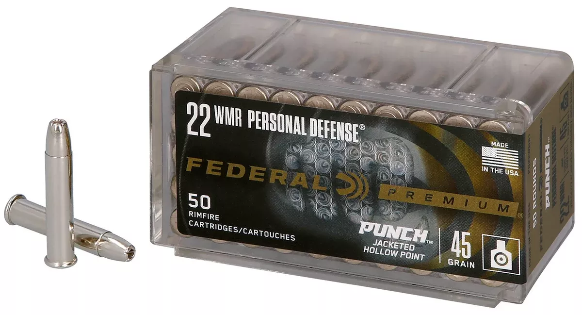Federal PD22WMR1 Premium Personal Defense Punch 22WMR 45gr Jacketed Hollow Point 50 Per Box/60 Case