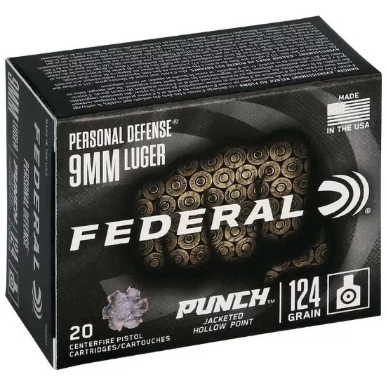 FEDERAL PERSONAL DEFENSE PUNCH 9MM 124GR JHP, 20RD BOX
