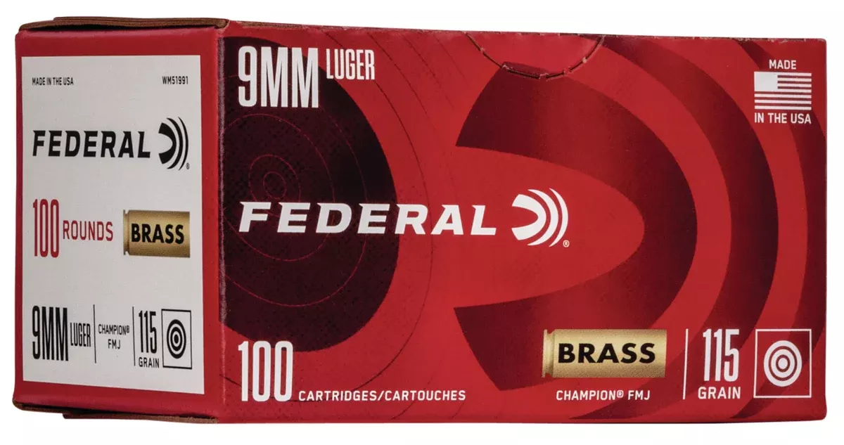 Federal WM51991 Champion Training 9mmLuger 115gr Full Metal Jacket 100 Per Box/5 Case