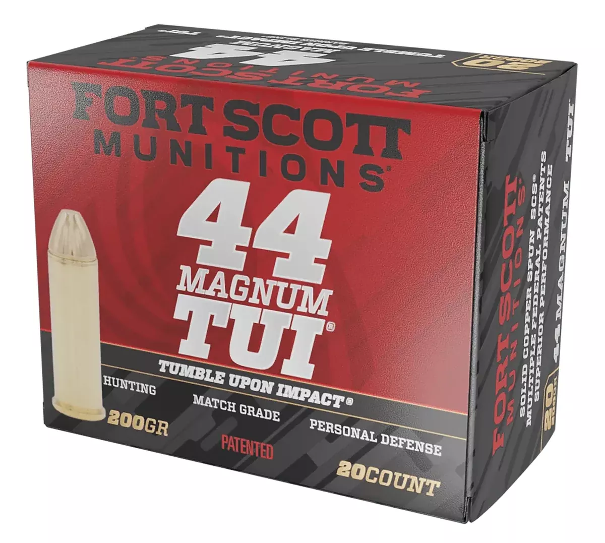 Fort Scott Munitions 44MAG200SCV Tumble Upon Impact (TUI)44RemMag 200gr Solid Copper Spun 20 Per Box/25 Case