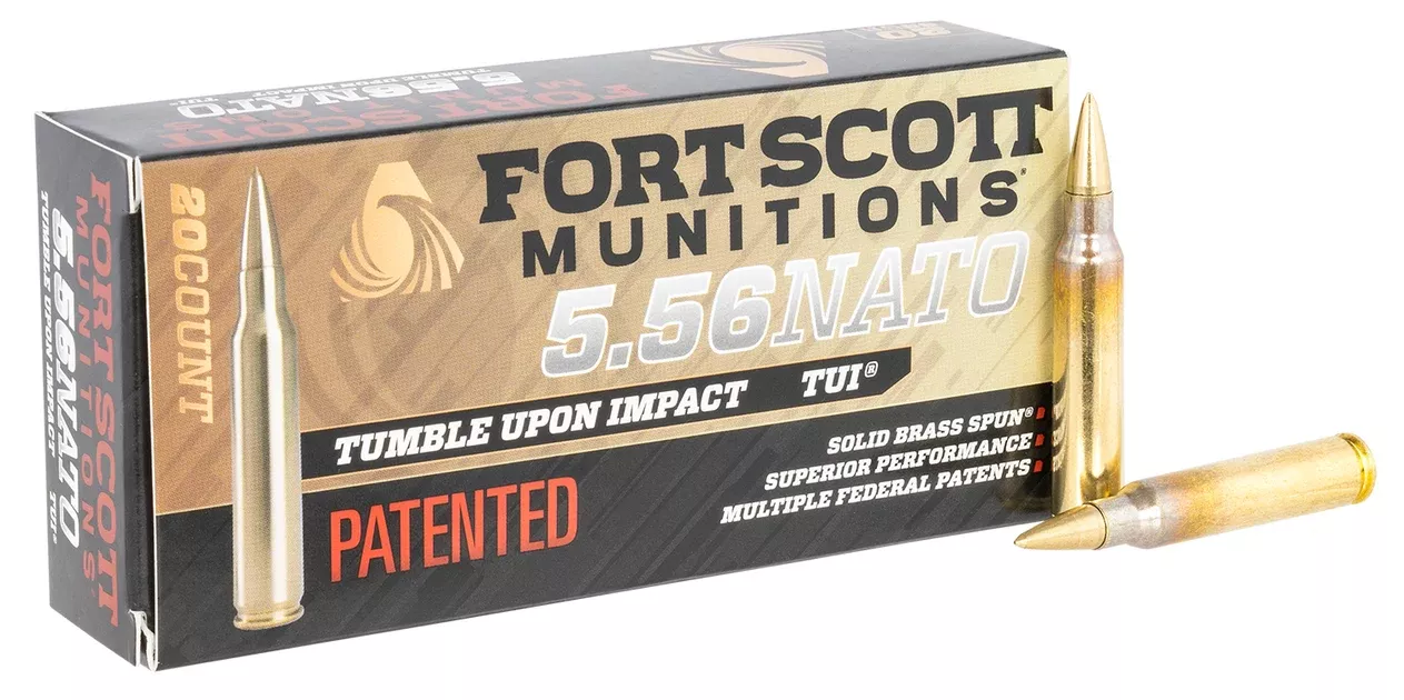 Fort Scott Munitions 556062SBV1 Tumble Upon Impact (TUI)5.56x45mmNATO 62gr Solid Brass Spun 20 Per Box/25 Case