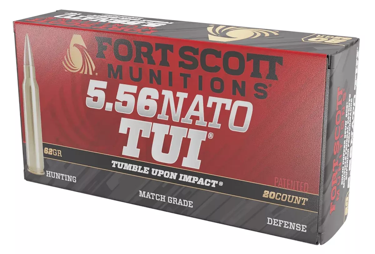 Fort Scott Munitions 556062SCV Tumble Upon Impact (TUI)5.56x45mmNATO 62gr Solid Copper Spun 20 Per Box/25 Case