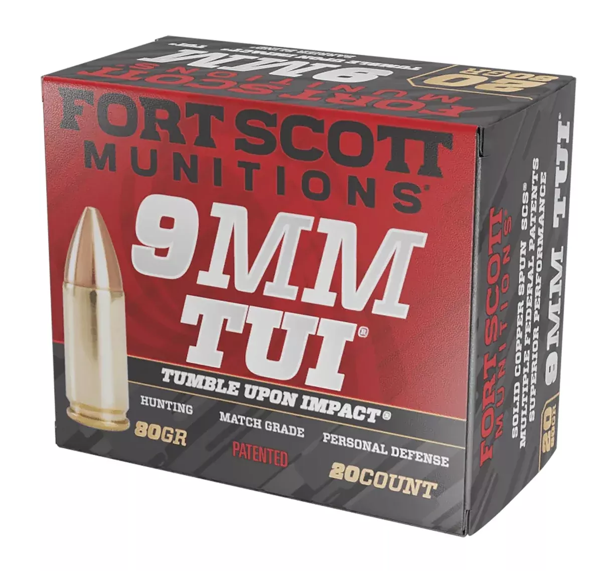 Fort Scott Munitions 9MM080SCV Tumble Upon Impact (TUI)9mmLuger 80gr Solid Copper Spun 20 Per Box/25 Case