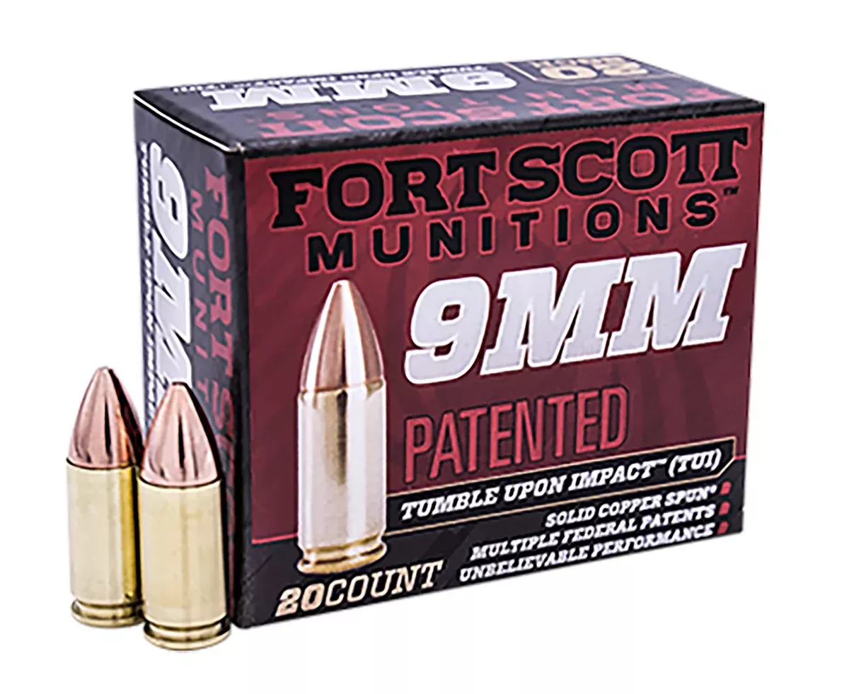 Fort Scott Munitions 9MM080SCVTPD Tumble Upon Impact (TUI)9mmLuger 80gr Solid Copper Spun 20 Per Box/25 Case *TPD-9 Coated