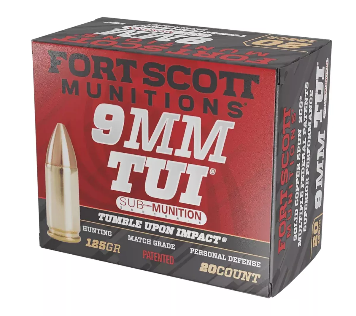 Fort Scott Munitions 9MM125SCVSS Tumble Upon Impact (TUI)9mmLuger Subsonic 125gr Solid Copper Spun 20 Per Box/25 Case