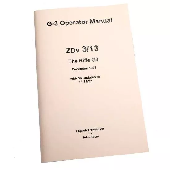G3 OPERATOR MANUAL, BUNDESWEHR ZDv 3/13 ISSUE, IN ENGLISH