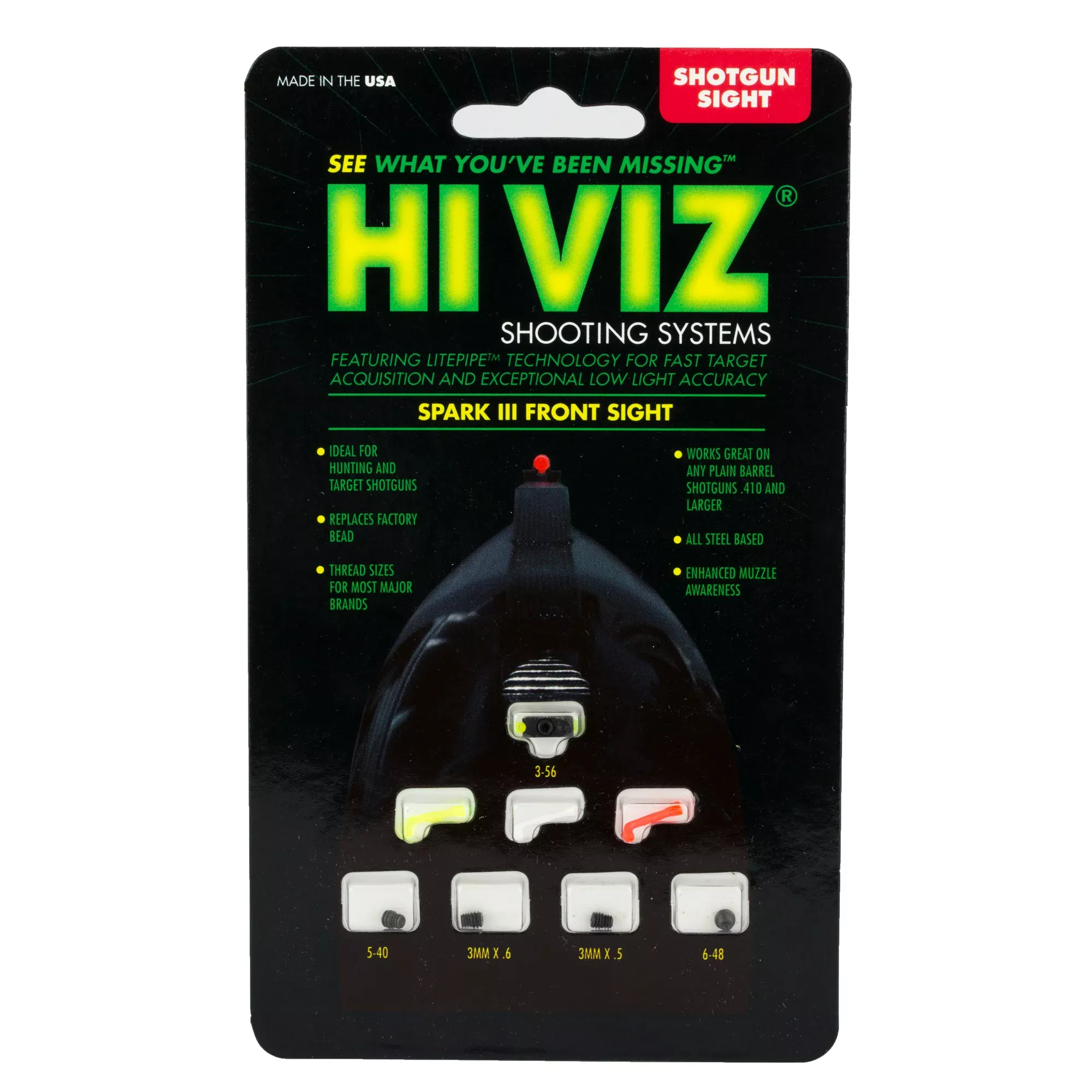 Hi-Viz Spark III Interchangeable Fiber Optic Shotgun Sight – Fits Vent Rib Shotguns