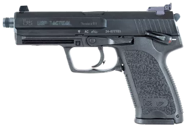 HK 81000348 USP Tactical V1 9mm Luger Caliber with 4.86" Threaded Barrel, 15+1 Capacity, Overall Black Finish