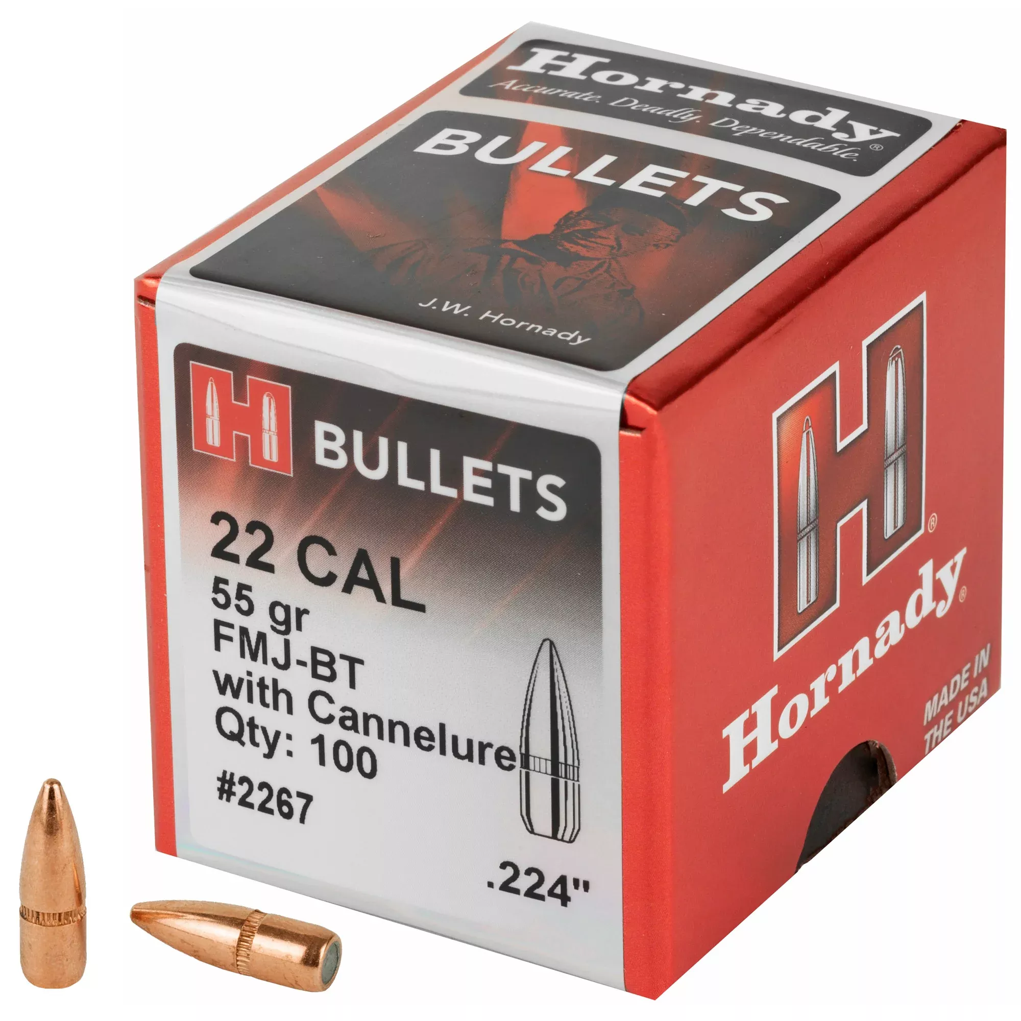 Hornady 22 Cal .224 55gr With Cannelure Bullets – 100 Count