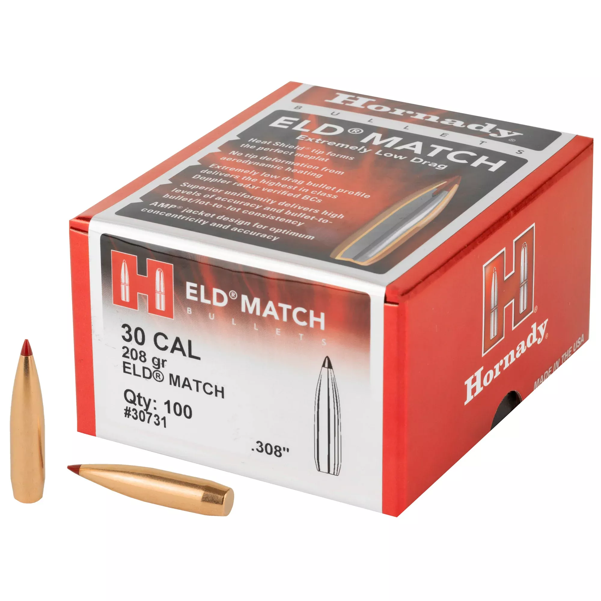 Hornady ELD-M 30 Cal .308 208gr Match Bullets – 100 Count